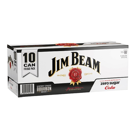 Jim Beam & Cola Zero 4.8% 10pk cans Jim Beam Zero 10pk Cans